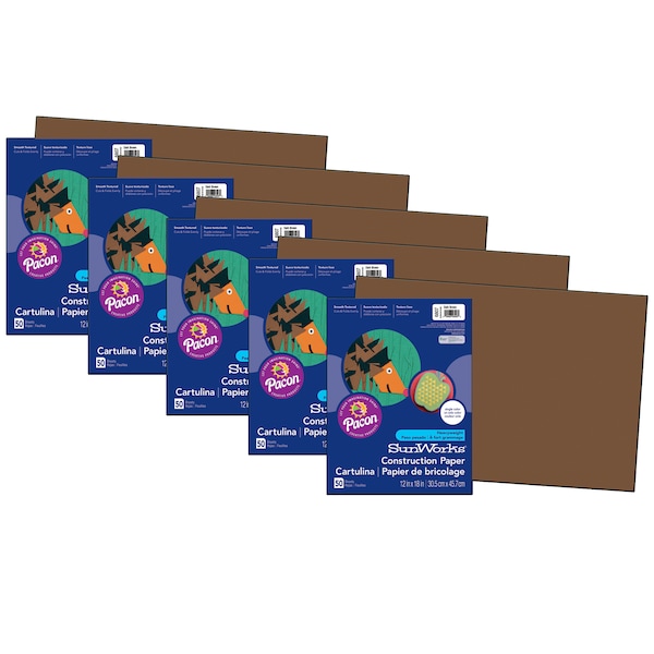 SunWorks Construction Paper, Dark Brown, 12x18in, PK250